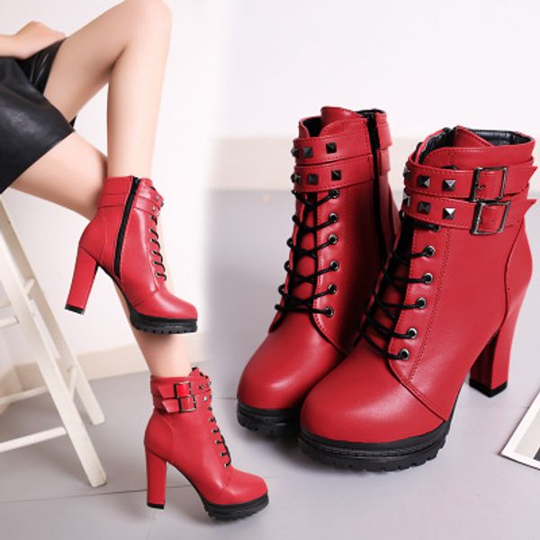 

2019 new women motorcycle boots new female fashion woman's 11cm high heel mature boots flat vintage buckle casual lady, Black