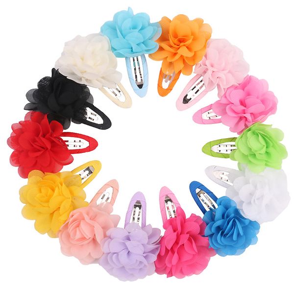 

2"10pcs/lot baby girls toddler chiffon flower hair bow clips snap hair clips hairpin accessories random color, Slivery;white