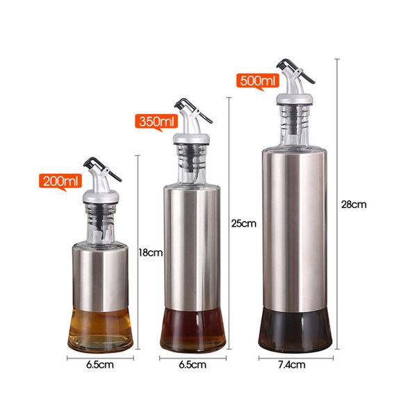 

Stainless Steel Olive Oil Dispenser Leakproof Kitchen Glass Oil Bottles Vinegar Cruet Container Drops Oil Dispenser