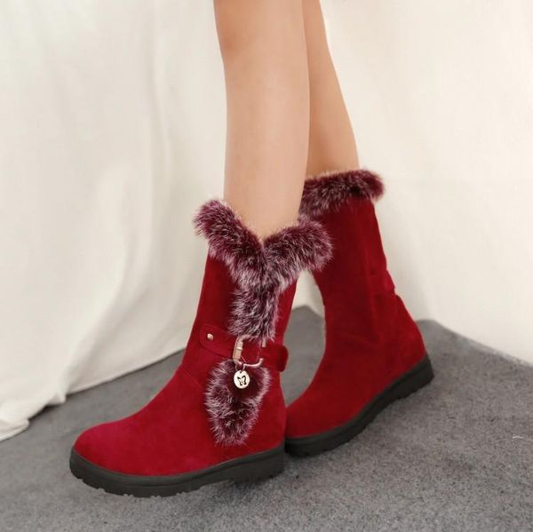 

ladies winter belt buckle hair flat-bottomed snow boots, Black