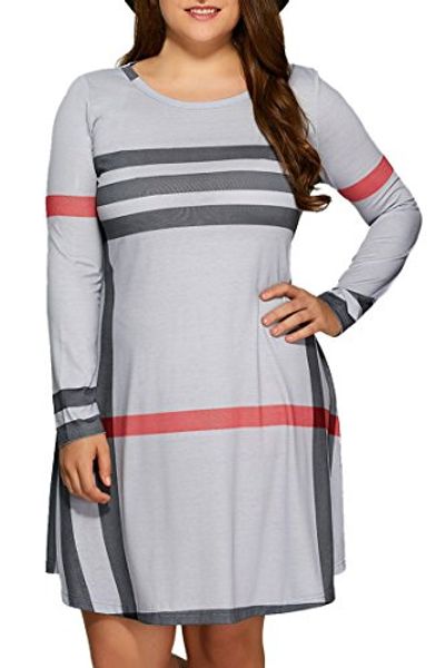 

pink queen women's plaid printed plus size dress casual t shirt, Black;gray