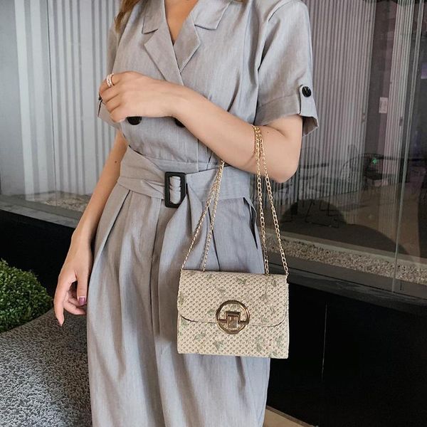 

ladies small chain handbags women straw woven flower embroidery shoulder crossbody bags ladies messenger knitting bag