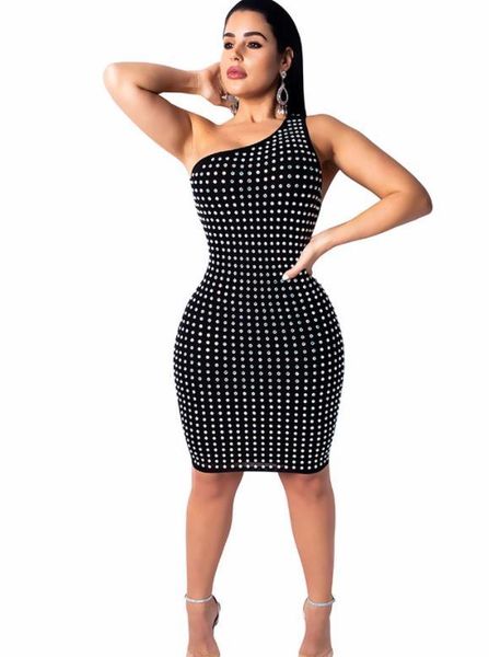 

fashion club women crystal-set one-shoulder hollow out skinny dress slim fit bodycon mini dress long sleeved, Black;gray