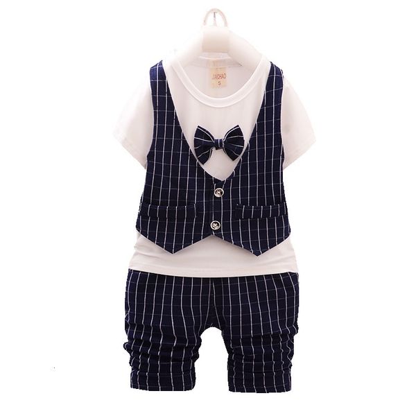 

kids lattice printing o-neck t shirt shorts 2pcs/sets infant cotton clothes children summer baby boys fashion toddler tracksuits, White