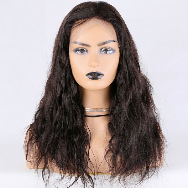 

kun human hair lace wigs 360 lace wig brazilian human hair natural wave with preplucked bleached knots natural hairline, Black;brown
