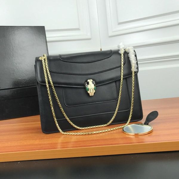

2020 matte calfskin cross-body bag with super fashionable green snake-eye clasp decoration
