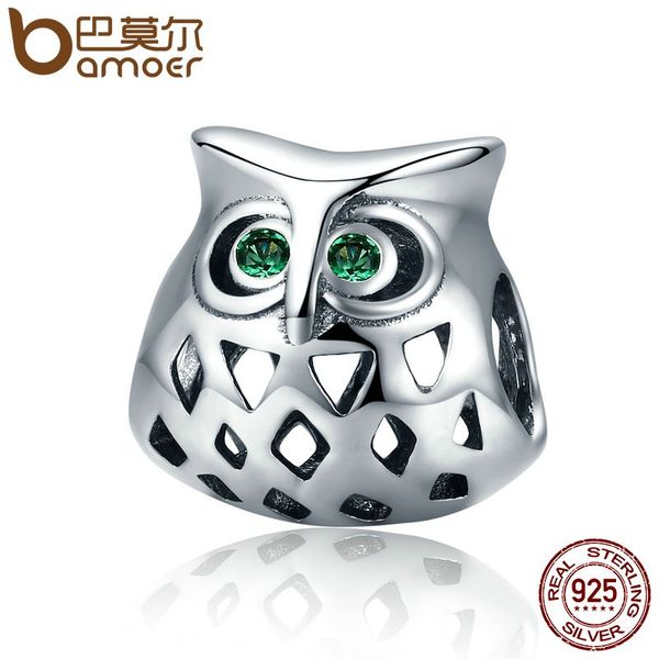 

bamoer новое прибытие стерлингового серебра 925 прекрасная сова ажурный ясно cz подвески животных подходят женщины браслеты изготовление юве, Slivery;golden