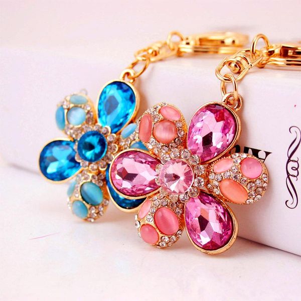 

flower jewelry pendant keychain crystal rhinestone floral car key chains bag charm lobster clasp ornament key ring holder, Slivery;golden
