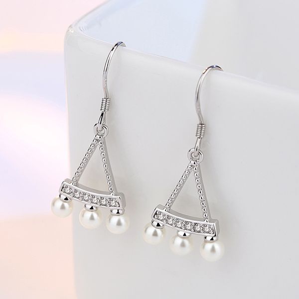 

korean drop earrings for women small fresh zircon pearl vintage creative earing dangle earring jewelry brincos oorbellen a925, Silver