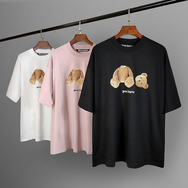 

2020ss spring and summer new palm pa angels broken head bear letter printing men and women casual short-sleeved t-shirt, Black;brown