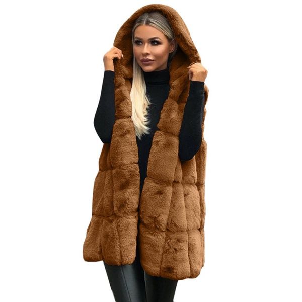 

solid color long hooded vest fashion casual cardigan autumn winter new soft plush coat for women, Black;white