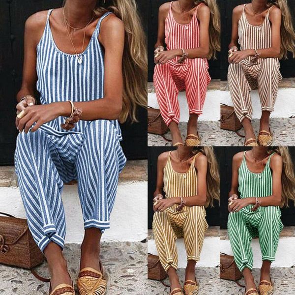 

women stripe sleeveless jumpsuit, Black;white