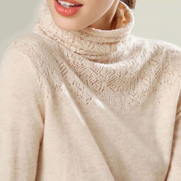 

beliarst winter turtleneck cashmere wool sweaters 2019 new casual heaps collar women solid long hollows sleeve pullovers knitte, White;black