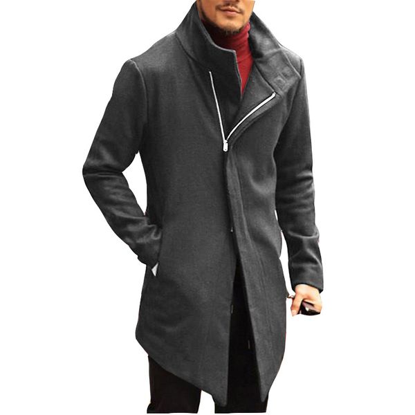 2018  Men's Autumn Winter Long Trench Coat Men Irregular Solid Zipper Jacket Coat Outerwear Chaqueta de hombre Size S-XXXL
