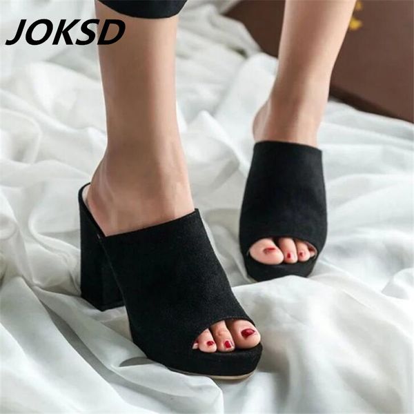 

joksd 2019 sandals women nubuck leather sandals thick heel slippers woman thick high-heeled open toe sandal platform a08, Black