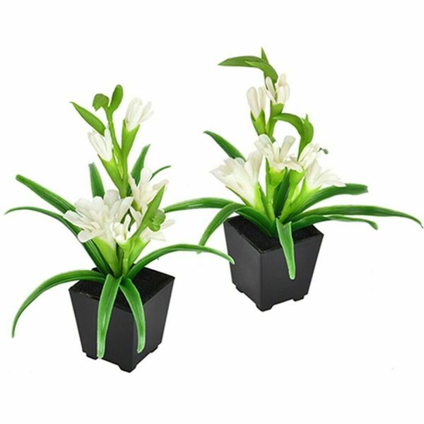 

2pcs искусственный vivid tuberose завод искусственного горшечных растений silk желтый / белый цветок черный пот искусственные растения декор