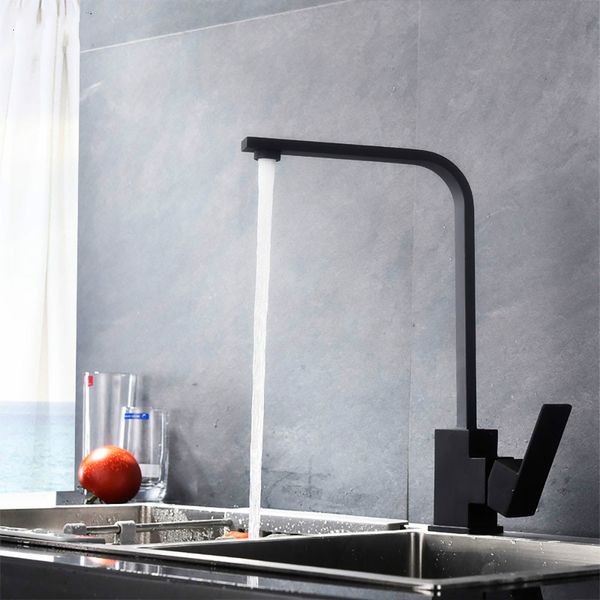 

Matt Black Color Square Style Kitchen Mixer Faucet Rotation Single Hole Deck Mounted Kitchen Sink Water Tap