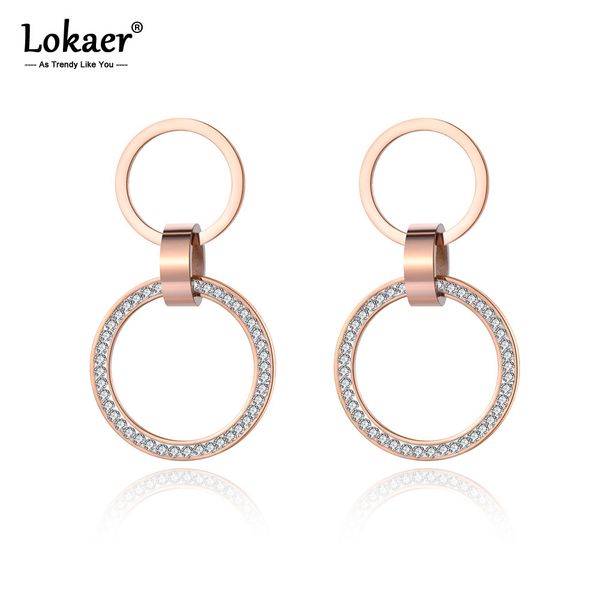 

lokaer fashion double circle stainless steel stud earrings rose gold handmade clay white crystals ear jewelry for women e19010, Golden