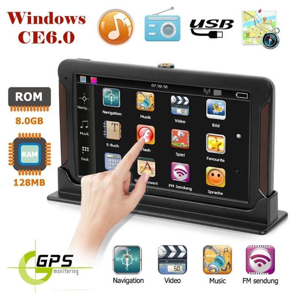 

7inch 8g capacitive touch screen console car gps navigator with tf card slot gps navi rear view fm transmitter usb audio player