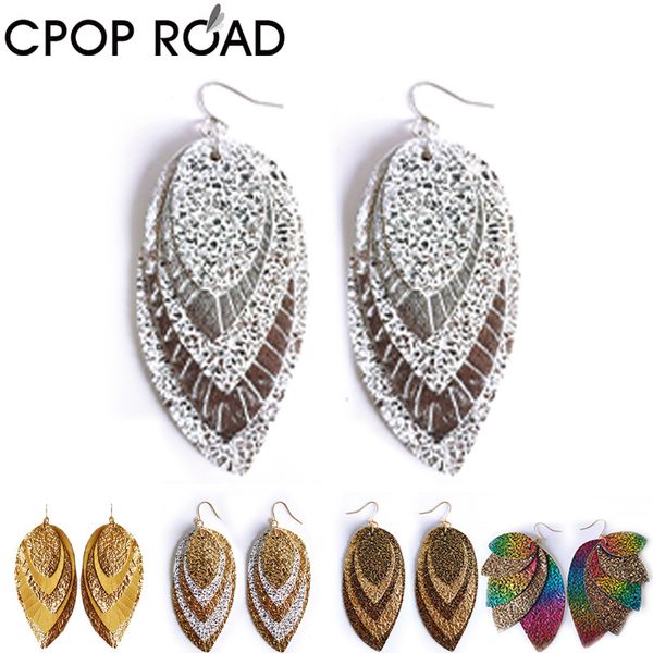 

jya winter big statement dangle earrings for women trendy long pu leather leaf earrings fashion jewelry female ear drops 2019, Silver