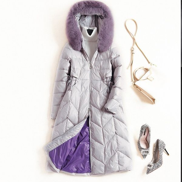 

women white duck jacket warm hooded winter jacket coat female casual fashion fur collar feather overcoat doudoune femme hiver 72, Black