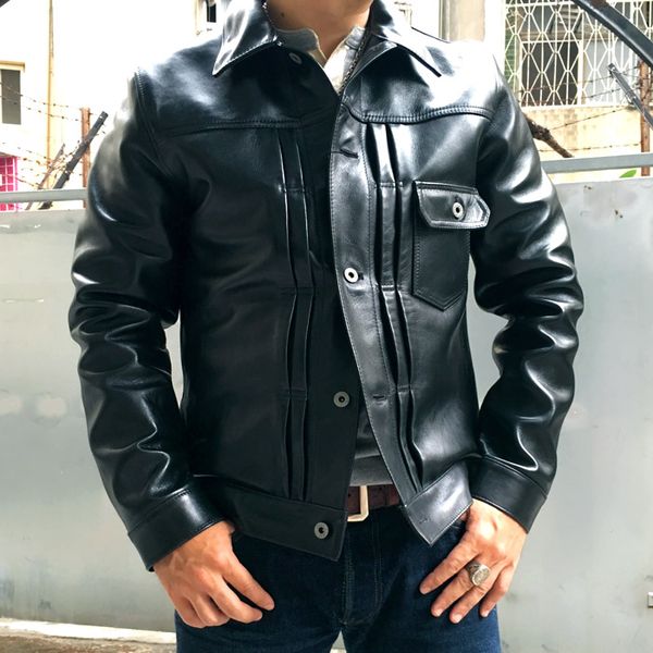 

506xx brand leather coat,man genuine leather jacket,thick fashion men's slim cool horsehide jacket.classic japan, Black