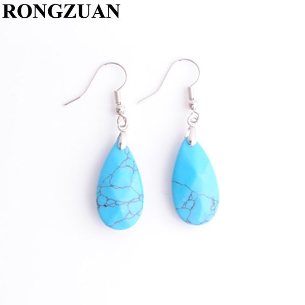 

new arrivals dangle earrings natural gemstone blue turquoises multifaceted beads pendant hanging water drop earring lady jewelry dr3275, Silver