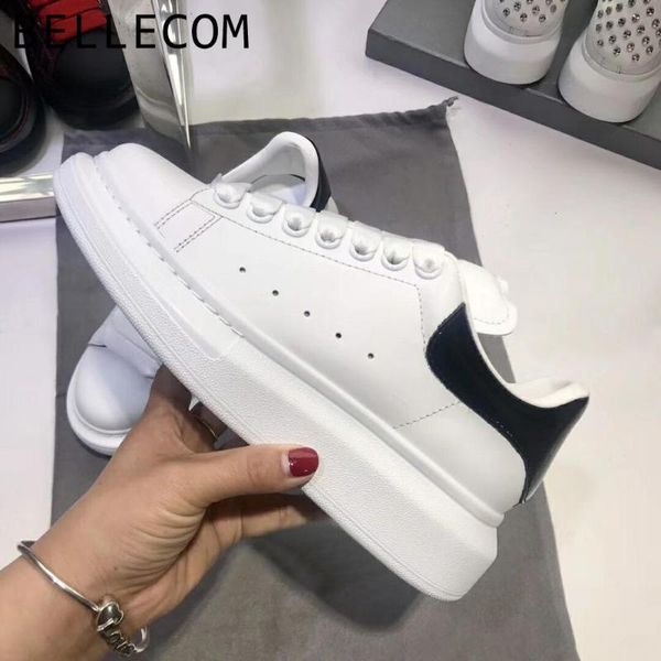 

bellecom 2020 new women's shoes men's leather flat sole small white shoes casual 35-45, Black