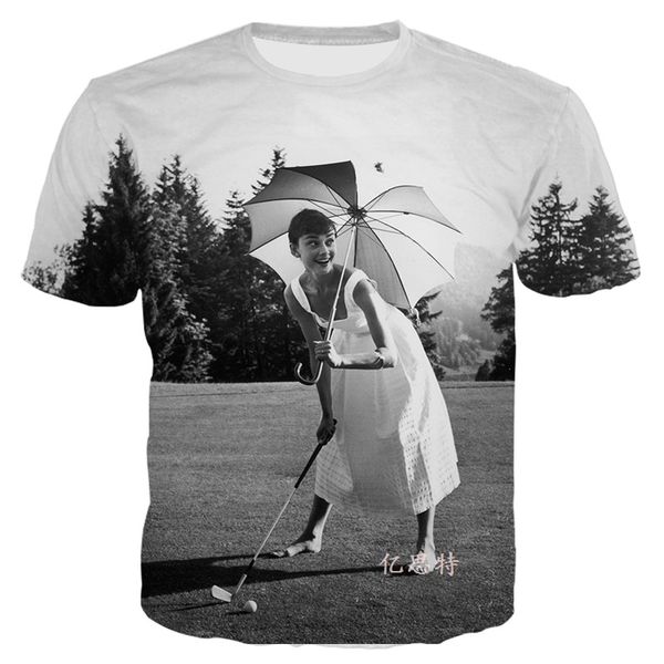 

audrey hepburn black and white 3d digital print t-shirt3, White;black