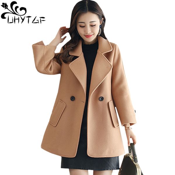

uhytgf casual women's autumn winter wool jacket fashion short woolen outerwear lapel slim female plus size jackets 8 colour 1172, Black