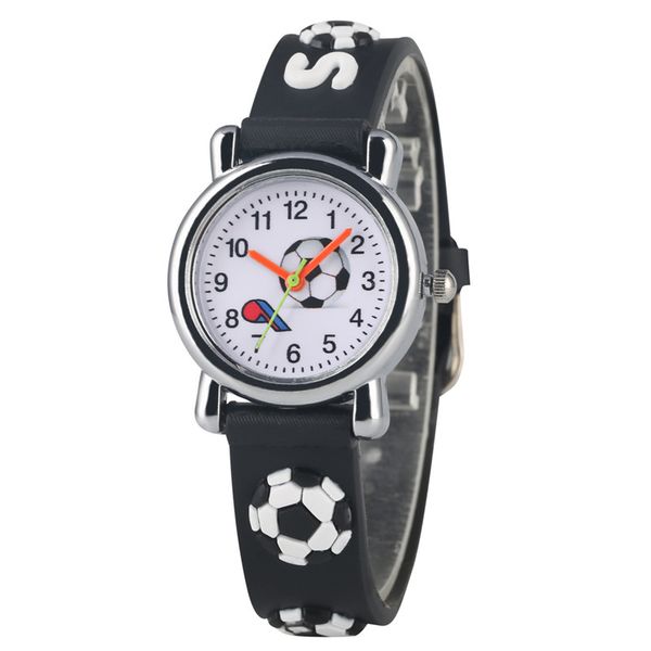 

creative quartz watch for boys classic small white dial watches for students football pattern silicone band children watch, Slivery;brown