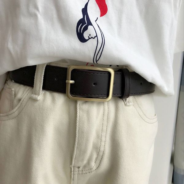 

uzzlang rectangular copper buckle chic pu uzilang rectangular copper buckle wide b simple lady wide belt pu belt, Black;brown