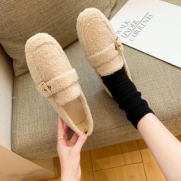 

shallow mouth women shoes autumn female footwear loafers fur casual sneaker square toe 2019 fashion women's slip-on fall dress, Black