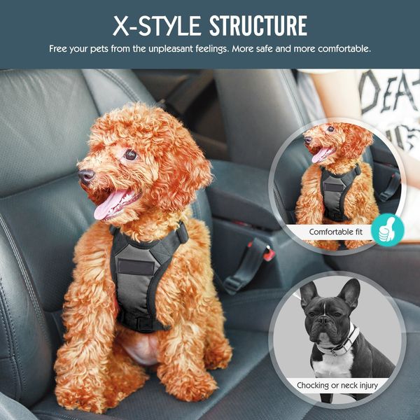 

dog safety vest harness, pet car harness vehicle seat belt with adjustable strap and buckle clip, easy control for driving traveling safety