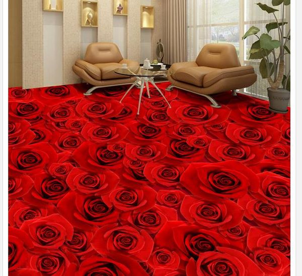 Romantic Rose Living Room Bedroom 3d Floor Tiles Waterproof Wallpaper For Bathroom Wall Free Wallpaper Downloads Free Wallpaper For Computer From