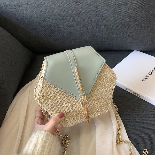 

hexagon mulit style straw pu bag handbags women summer rattan bag handmade woven patchwork beach circle bohemia handbag new fashion h20
