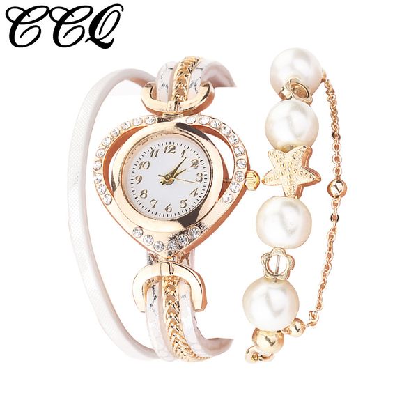 

gofuly women vintage shining pearl bracelet dial analog quartz wrist watch beautiful fashion bracelet watch ladies, Slivery;brown