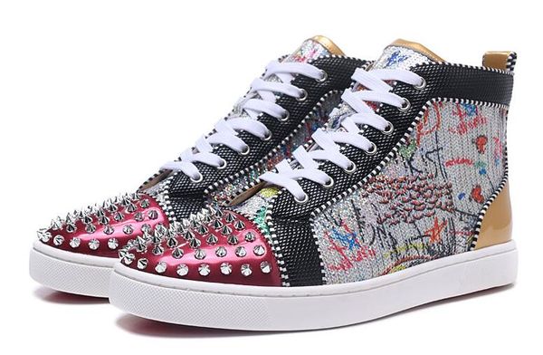 

spikes high red bottom studded sneakers luxury designer flat casual red sole autumn winter casual cs05, Black