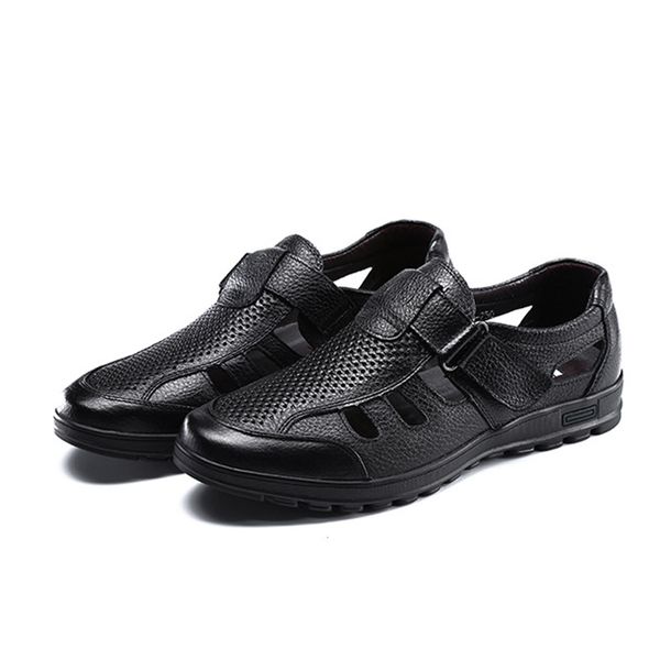 

2019 mens sandals genuine leather sandals outdoor casual men leather for men beach shoes, Black