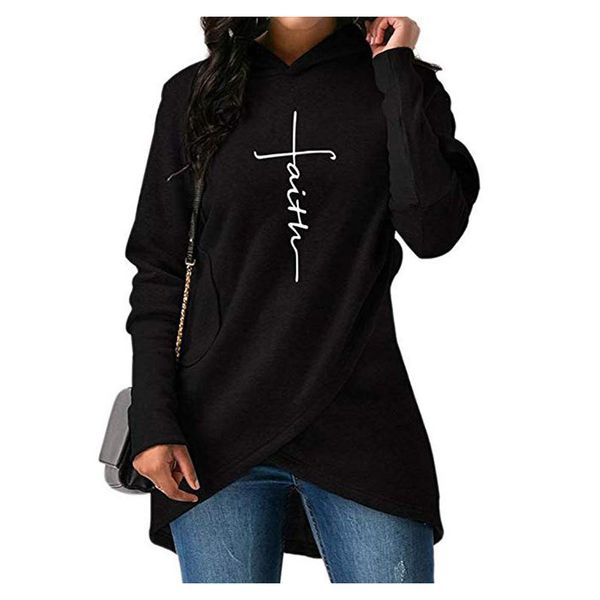 

women fashion hoodies brand letter printing hooded sweatshirts womens designer long sleeve embroidered shirt irregular faith hooded, Black