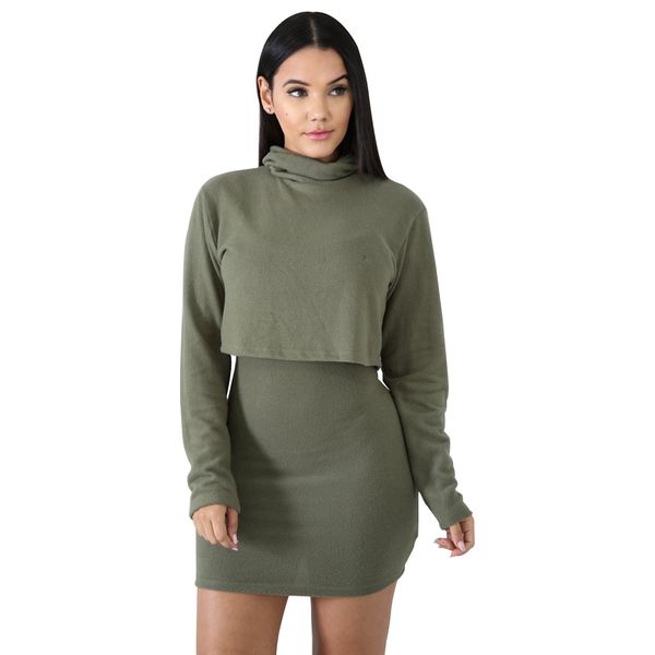 

women's fashion long sleeve t-shirt sling dress two-piece set cozy good to go dress set, White