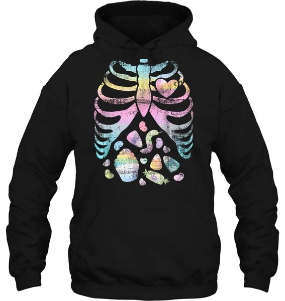 

men hoodie pastel goth skeleton halloween women streetwear, Black