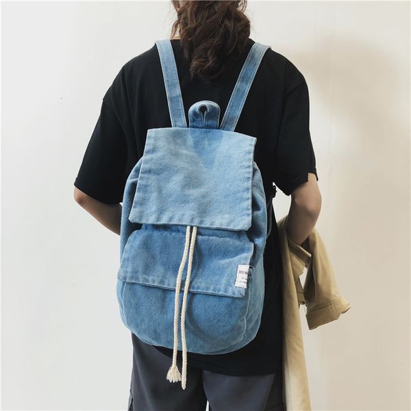 

washed denim backpack female retro backpack lightweight middle school large bags for teenage girls students mochila blue bagpack