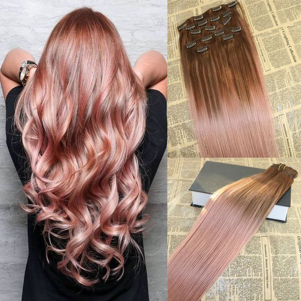 10a Grade Clip In Hair Extensions Highlights Ombre 3 Rose Gold