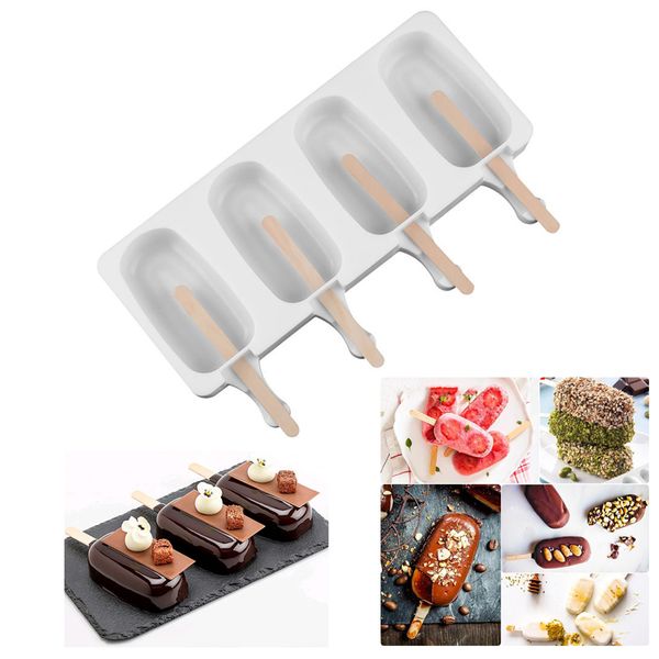 

food safe silicone ice cream molds 4 cell frozen ice cube molds popsicle maker diy homemade er ice lolly mould