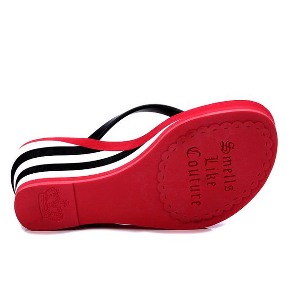 

originally created summer new muffin bottom high-heeled flip-flop sandals with sloping heels and anti-skid beach slippers, Black
