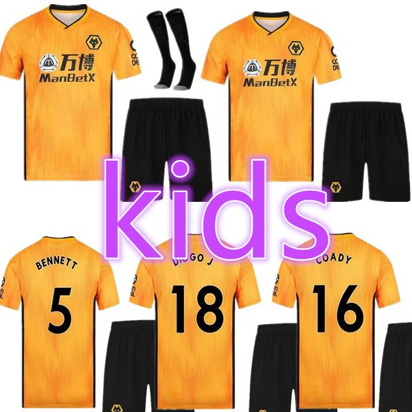 

kids kit wolves neves soccer jerseys 2019 2020 wolverhampton wanderers football shirts raul saiss boly doherty diogo j. maillots de foot, Black;yellow