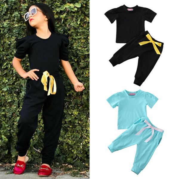 

toddler baby girl clothes solid t-shirt+pants leggings outfit tracksuit, White