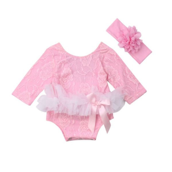 

Newborn Kid Baby Bibs Girl Children Clothes Lovely Cute Lace Bowknot Jumpsuit Bodysuit Sunsuit Headband Outfit Clothing Set