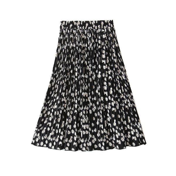 

elegant women floral print midi skirts 2020 summer beach fashion ladies vintage boho skirt party female faldas girls chic skirt, Black